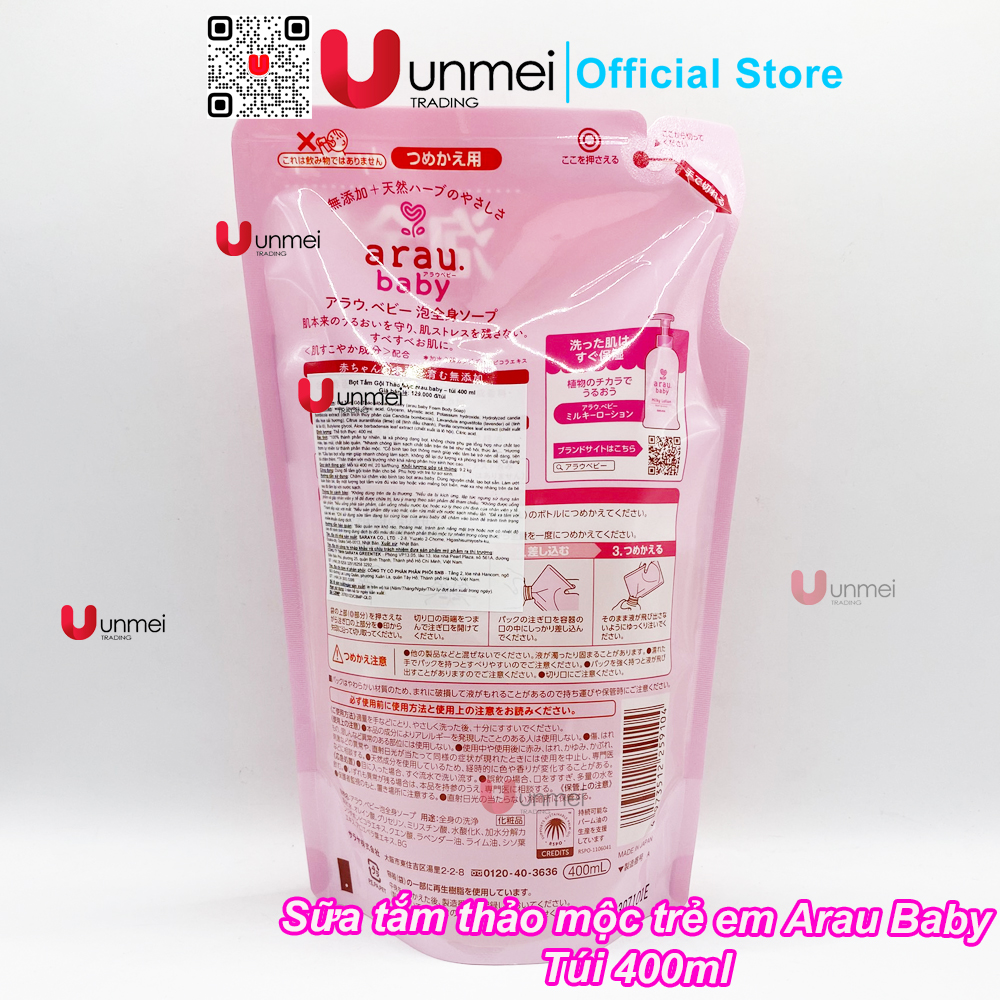 Sữa Tắm, Gội Thảo Mộc Dạng Bọt Cho Trẻ Em Arau Baby bình 450ml/túi 400ml