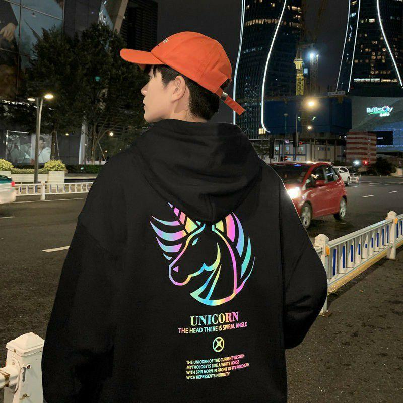 áo hoodie nữ thun nỉ ngoại phản quang in hình đầu ngựa UNICORN