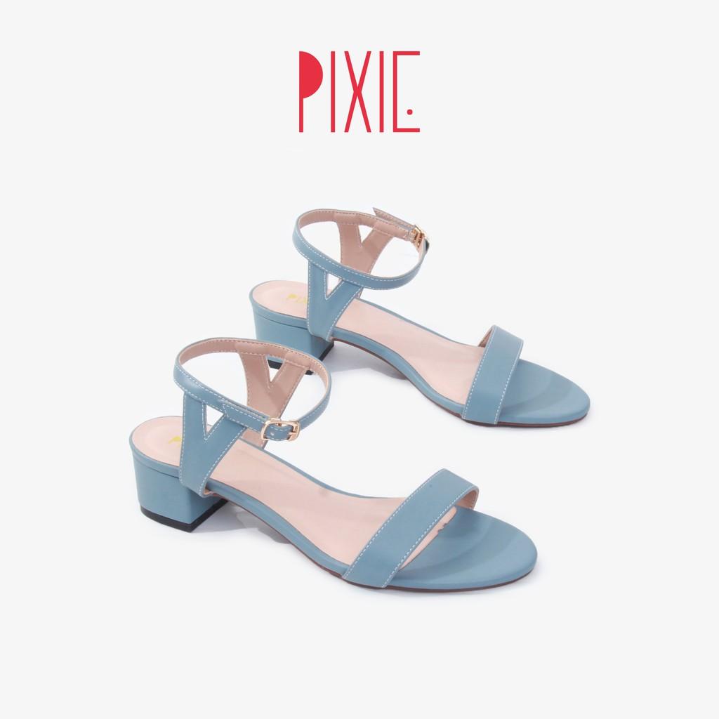 Giày Sandal 3cm Quai Ngang Đế Vuông Pixie X764