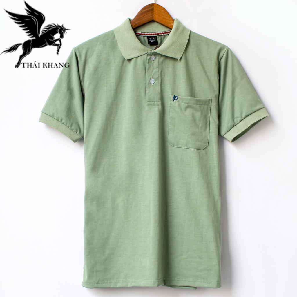 Áo thun polo nam ngắn tay có cổ có túi trung niên coton cao cấp vải cotton Thái Khang