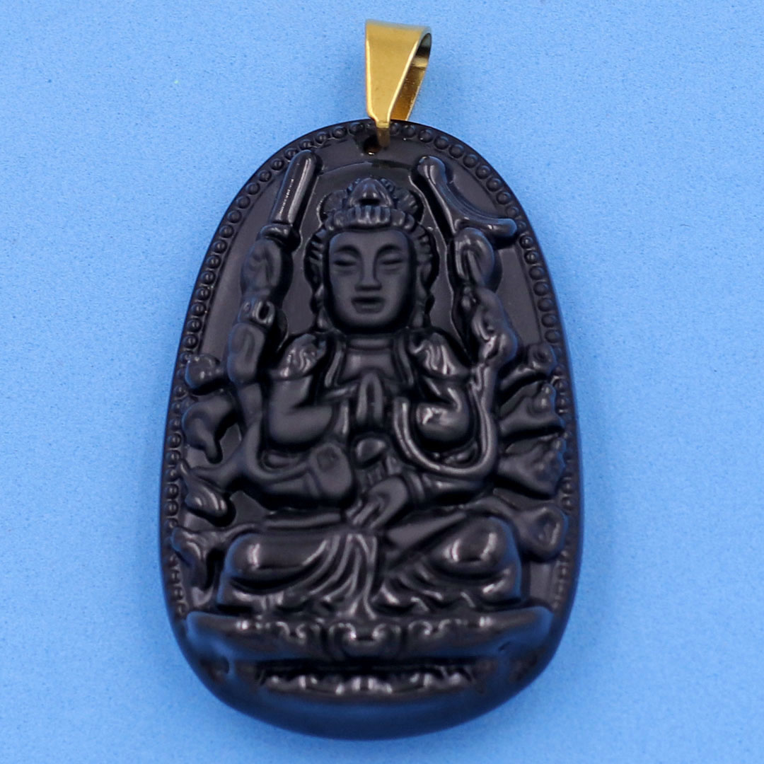 Mặt Phật Thiên Thủ Thiên Nhãn - thạch anh đen 5cm - tuổi Tý