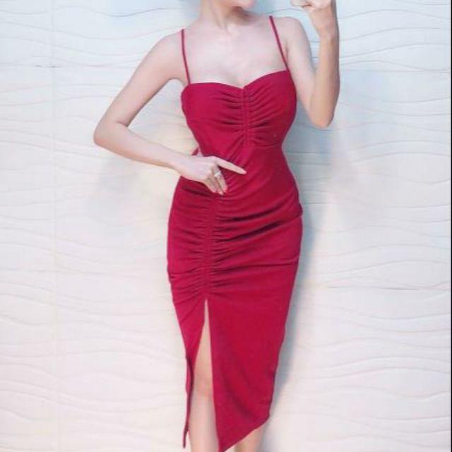 Đầm body rút nhúng xẻ tà sexy