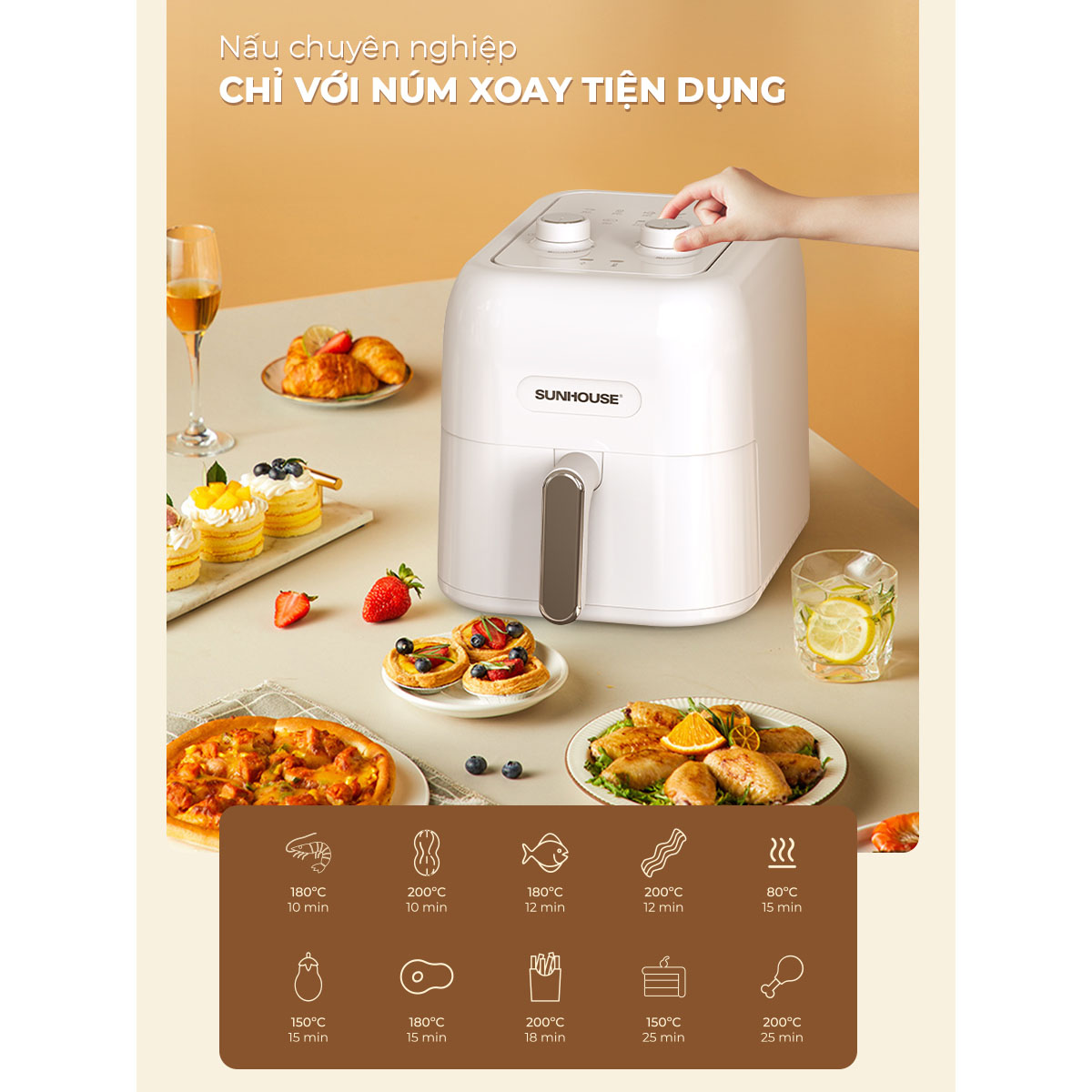 Nồi chiên không dầu 5.5L Sunhouse SHD4022 - Hàng chính hãng