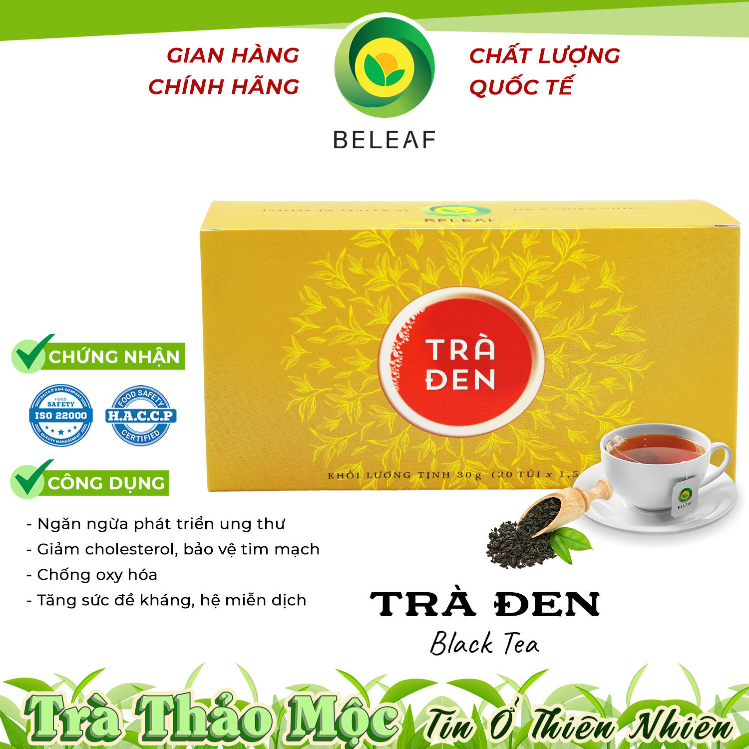 Trà Đen Thảo Mộc Cao Cấp Dạng Túi Lọc - Black Tea - Thương hiệu Beleaf hỗ trợ cải thiện tim mạch