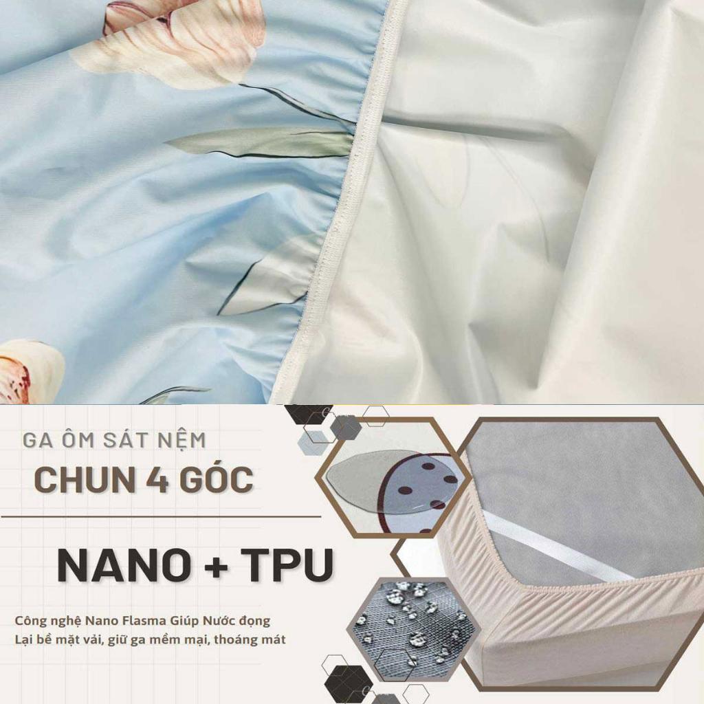 Ga chống thấm Cotton cao cấp hoa tulip không bí hơi, mềm mại thoáng mát