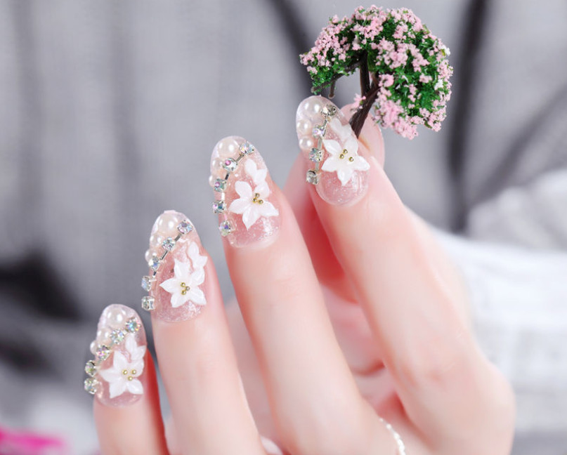 Móng tay giả nail thời trang đính đá - Bộ 24 móng