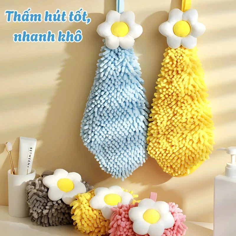 Khăn Lau Tay Hình Bông Hoa Treo Tường Microfiber -Khăn Lau Tay Siêu Mềm Treo Nhà Bếp/Nhà Tắm - Khăn Treo Tường Dạng Tua Mềm Mại - Khăn Lau Tay Thấm Hút Khăn Lau Tay Decor Gắn Tường Microfiber