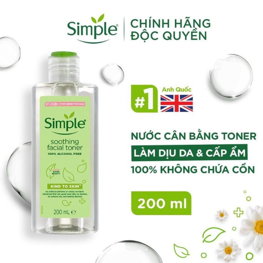 Combo 2 Toner Simple Kind To Skin Soothing Facial Nước Hoa Hồng Cân Bằng Da Dịu Nhẹ 200ml/Chai