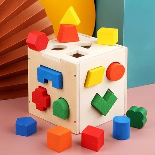 Hộp gỗ đồ chơi trí tuệ thả hình khối (15 hình khối đa sắc)