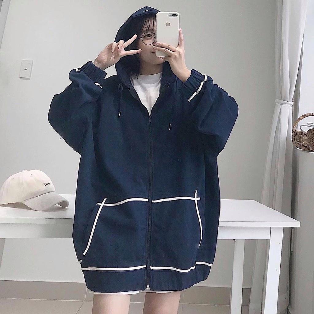 Áo khoác kaki nỉ phối viền tay bồng cánh dơi 3 màu cute form rộng có mũ trùm
