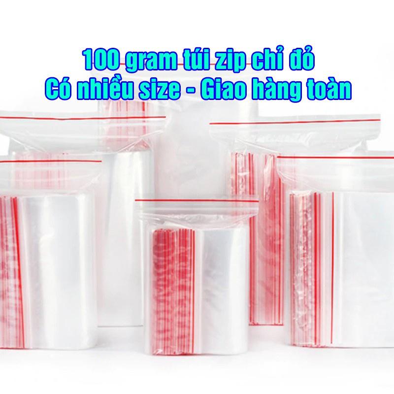 100 gram Túi zip chỉ đỏ loại dày đẹp - Ấn vào chọn size - (bịch PE vuốt mép đựng phụ kiện, gia vị, thực phẩm)