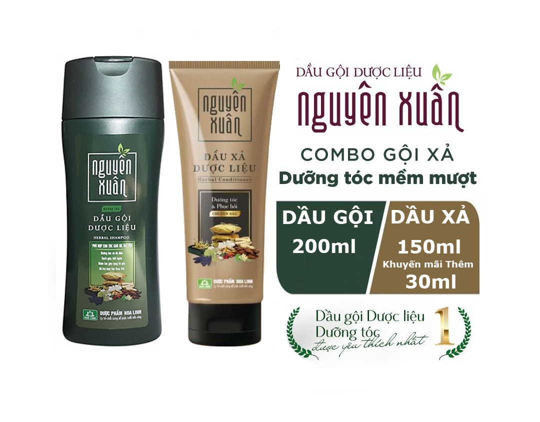 Combo Dầu Gội Dược Liệu Nguyên Xuân Xanh Dưỡng Tóc Và Dầu Xã Dược Liệu Nguyên Xuân - Chăm Sóc Tóc, Phục Hồi Cho Mái Tóc Suôn Mượt Óng ả