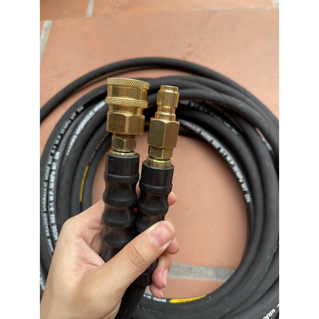 Dây rửa xe 3 lớp bố thép cao áp 20m + kèm khớp nối nhanh 3/8