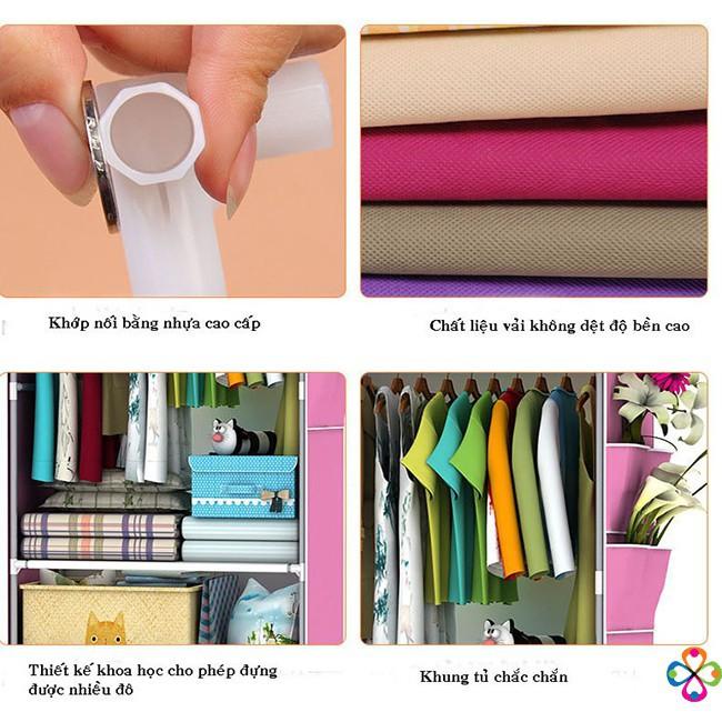 Tủ Vải Đựng Quần Áo 3D 1 Buồng 2 Ngăn, Tủ Quần Áo Vải Họa Tiết Đẹp Mắt - Khung Sắt Cao Cấp Chống Gỉ