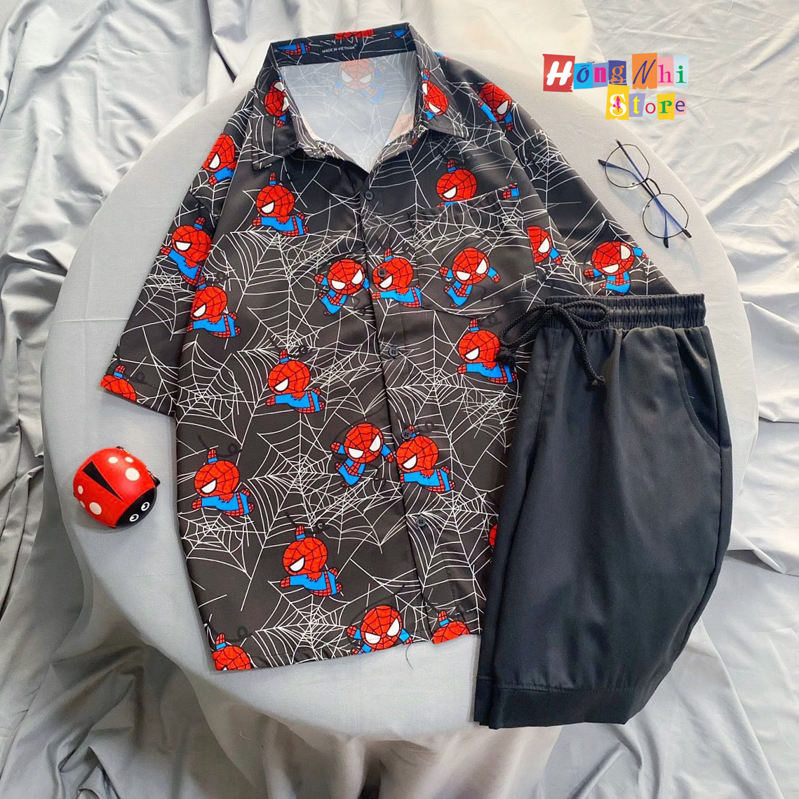 Áo Sơ Mi Hoạ Tiết Tay Lỡ Dáng Rộng, Sơ Mi Tay Lửng Unisex - MM
