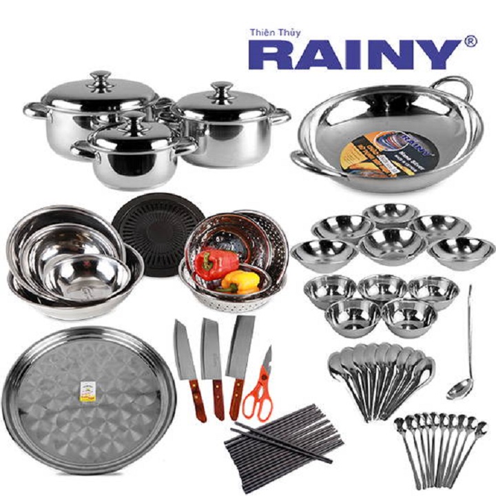 Bộ Dụng Cụ Nhà Bếp Inox Rainy 60 Món - Hàng Chính Hãng