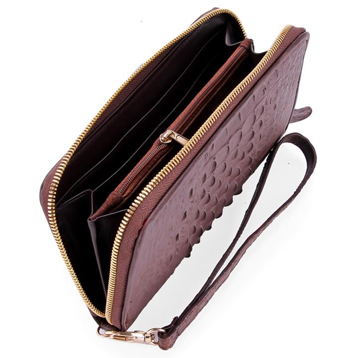 Bóp nữ da cá sấu Huy Hoàng 1 khóa nguyên con màu đen, nâu đỏ, vàng bò, nâu đất HT3245-46-47-48