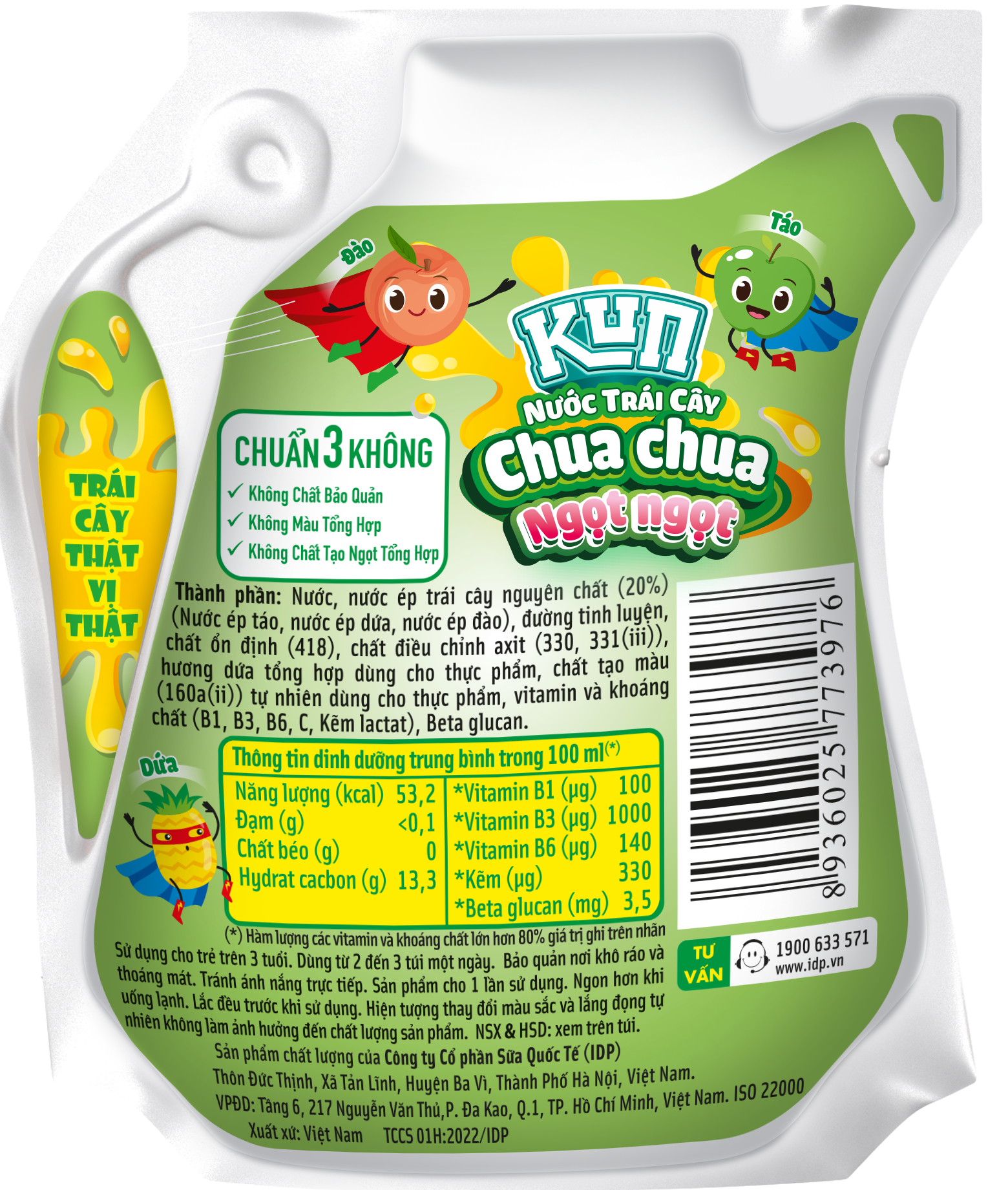 Kun sữa trái cây chua chua ngọt ngọt thùng 24 túi x110ml