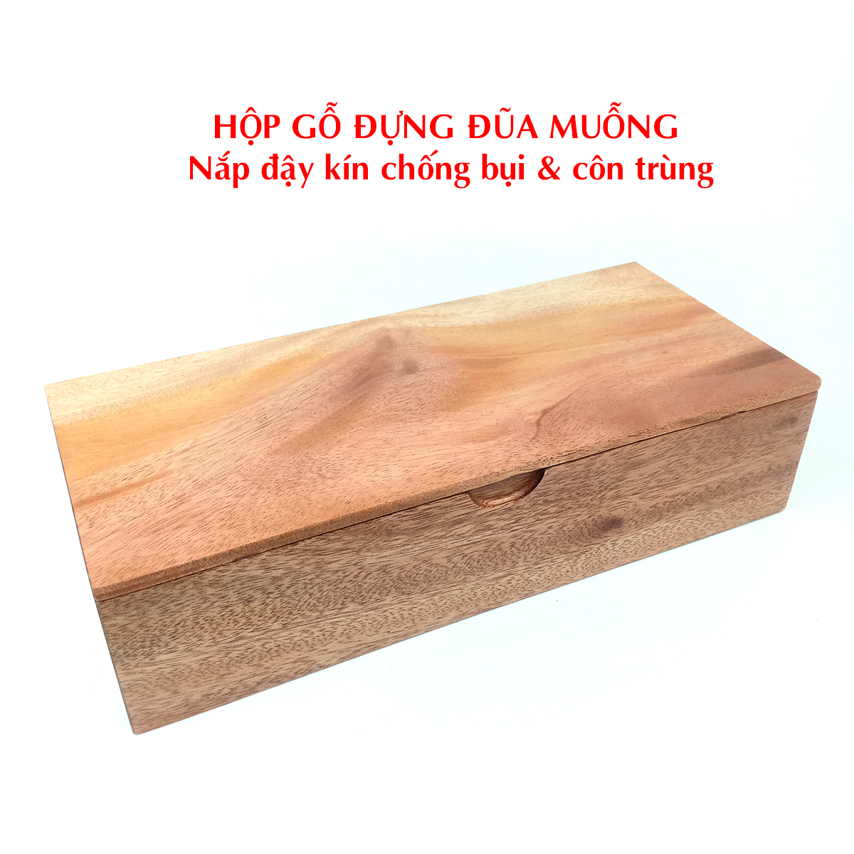 Hộp Đựng Đũa Muỗng Có Nắp Đậy Bằng Gỗ Tự Nhiên Dành Cho Nhà hàng, Quán Ăn và Gia Đình - Gỗ Kim Ngân