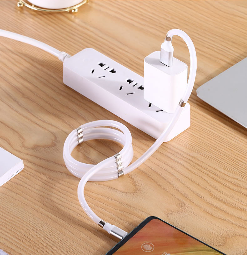 Dây cáp sạc chống rối, tự động thu gọn cho Iphone, Type C, Micro USB, có nam châm - Màu ngẫu nhiên