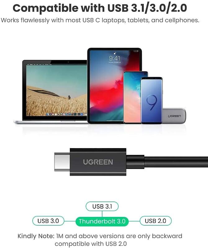 Ugreen UG70951US341TK 0.8M 40Gbps 100W USB 3.1 cáp USB type C Thunderbolt 3 hỗ trợ PD màu đen - HÀNG CHÍNH HÃNG