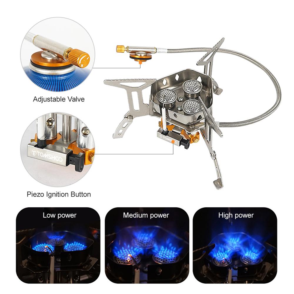 TOMSHOO 5800W Foldable Camping Gas Stove 3 Burners Piezo Ignition Lightweight Windproof Backpacking Stove Outdoor Cooking Stove for Camping Hiking Picnics