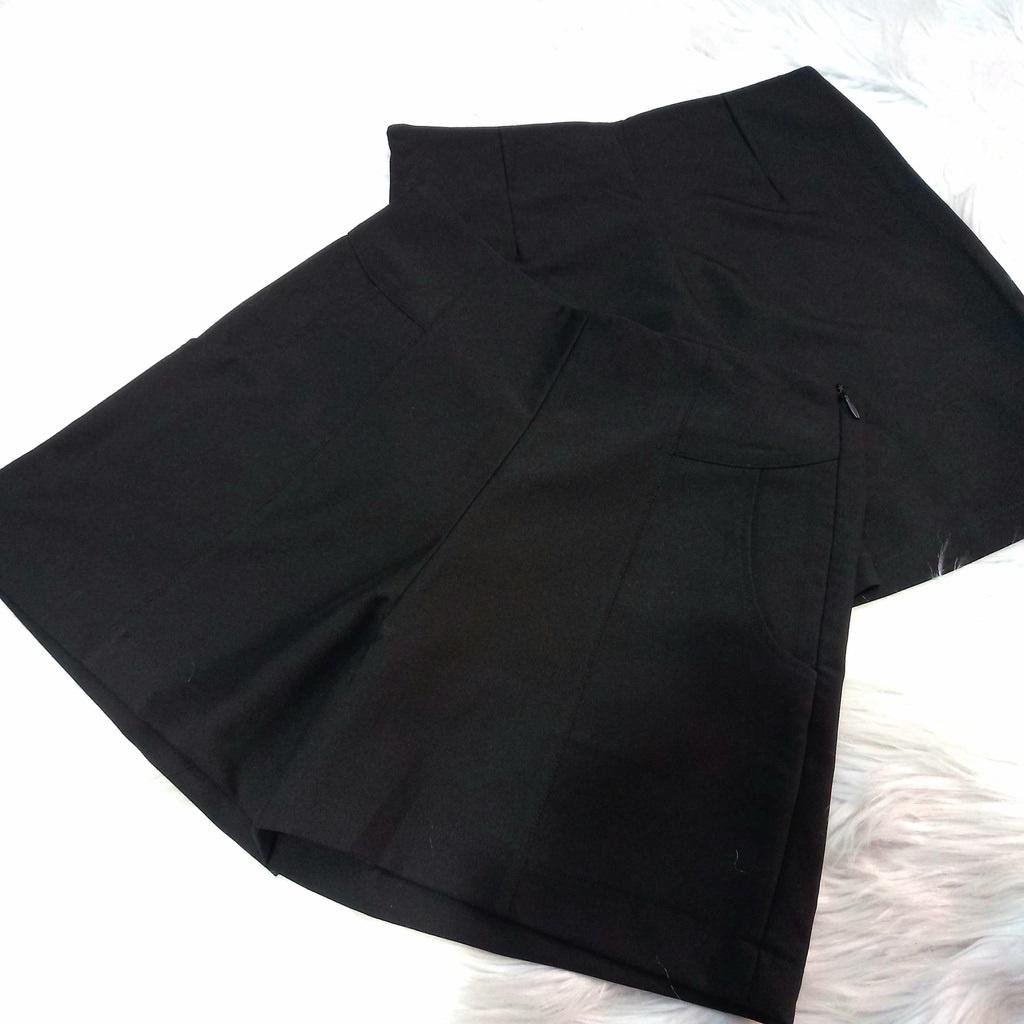 Quần short nữ lưng cao, Quần sooc nữ ngắn cạp cao kiểu trơn khoá kéo sườn