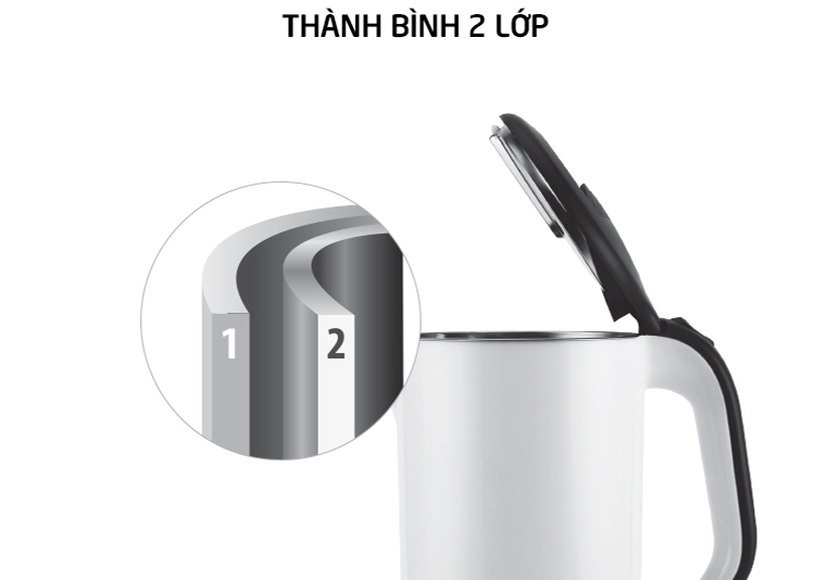 Bình Đun Siêu Tốc 2 lớp Lock&Lock EJK738WHT (1.7 Lít) - Trắng - Hàng chính hãng