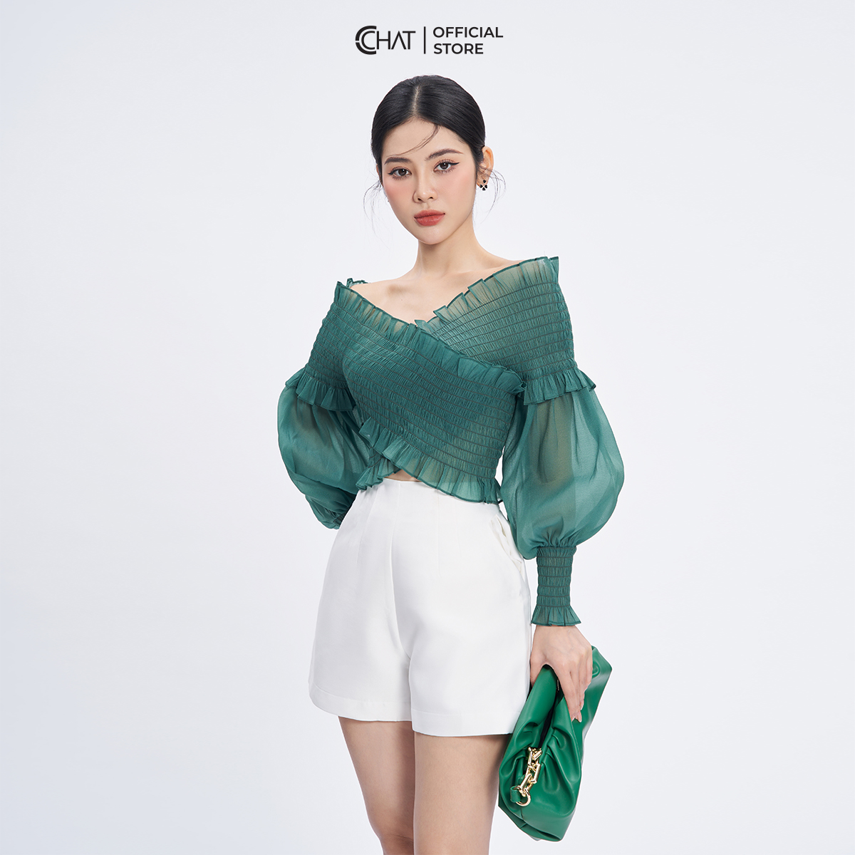Áo Kiểu Nữ  Chạy Chỉ Chun Trễ Vai Dáng Ôm Chất Voan Cao Cấp 11ADV2009OT