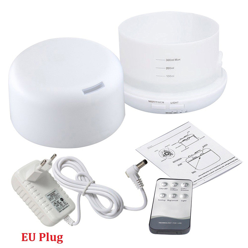 Máy khuếch tán tinh dầu siêu âm hình trụ tròn kèm sạc Adapter có đèn Led phun sương tạo ẩm 300ml có remote