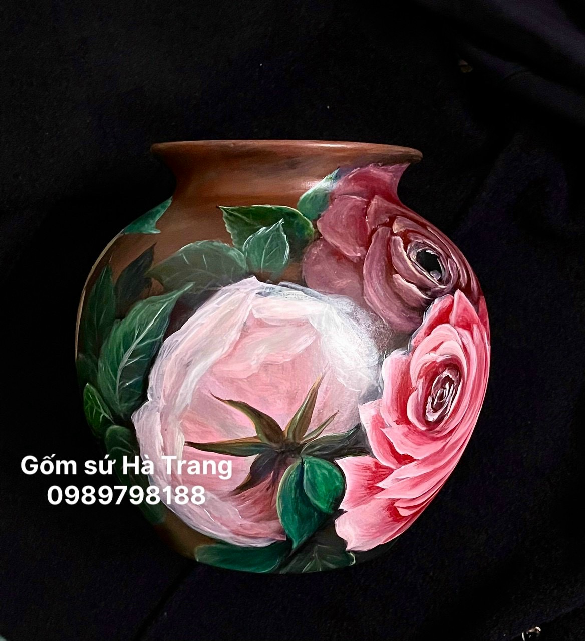Lọ hoa gốm sứ Bát Tràng cao cấp vẽ 3D cao 23cm