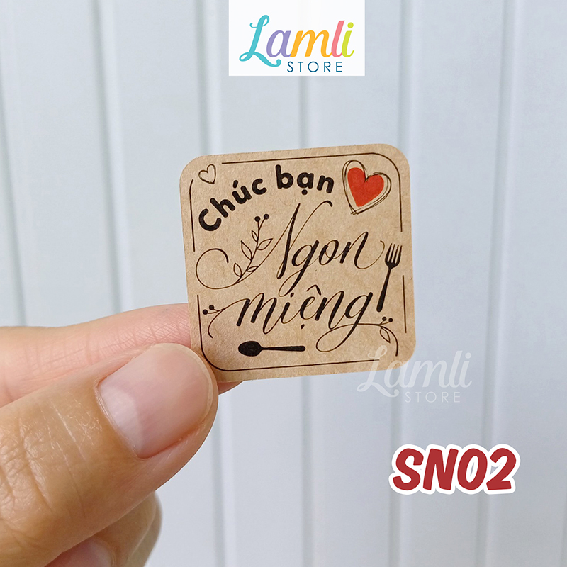 [In sẵn] 89 Tem nhãn dán Chúc Bạn Ngon Miệng | Sticker tiếng Việt | Chất liệu: Decal Kraft nâu | Kt: 3cm