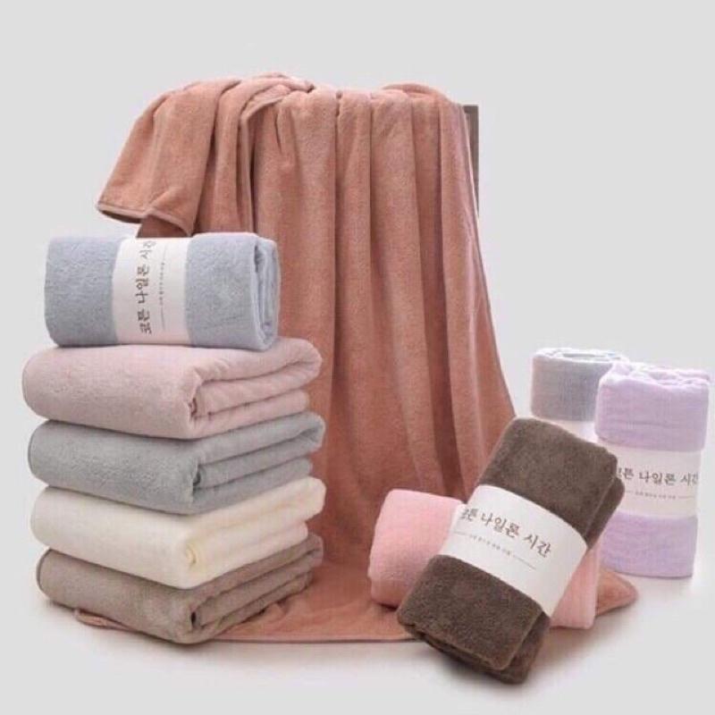 Khăn tắm gội đầu Hàn Quốc 1m4*70cm nặng 300g khăn tắm cho bé với chất khăn bông siêu mềm mịn thấm hút cực tốt