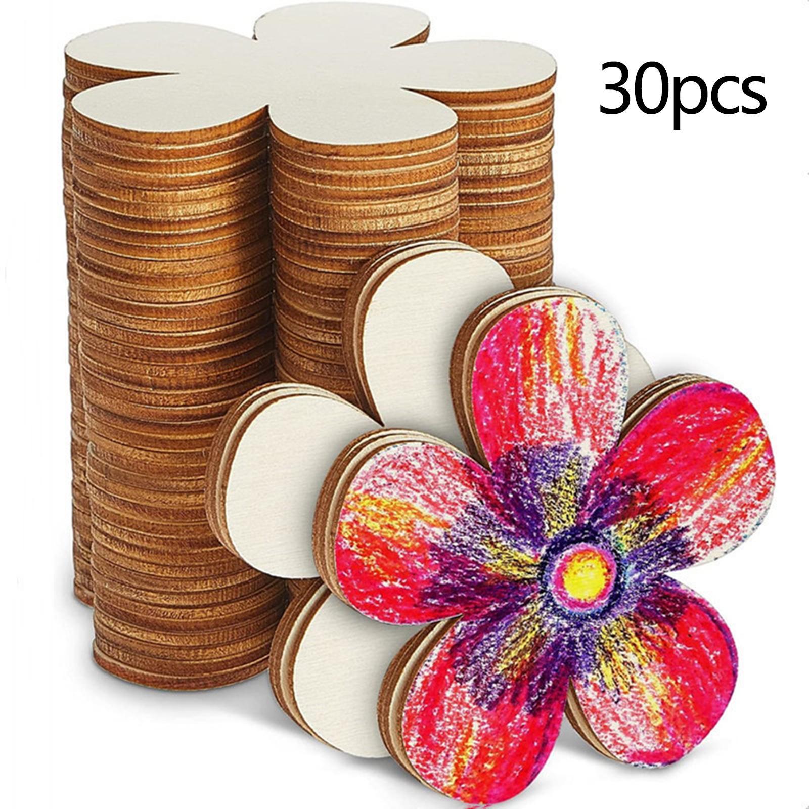 30x Unfinished Blank Wood Coaster, Wooden Slices Photo Props, Embellishments Wood Plaque Unfinished Wood Cutout for Garden Holiday Decorations