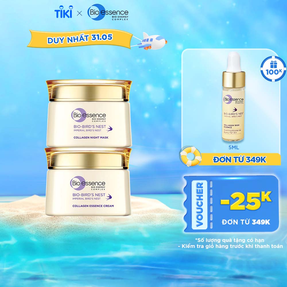 Bộ dưỡng da tươi sáng căng mọng Bio-Essence Bio-Bounce (Kem dưỡng tinh chất tổ yến &amp; Collagen 50gr + Mặt nạ ngủ Night Mask tinh chất tổ yến &amp; Collagen 50gr)