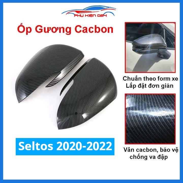 Ốp gương Seltos 2020-2021-2022 vân Cacbon bảo vệ chống trầy trang trí làm đẹp xe