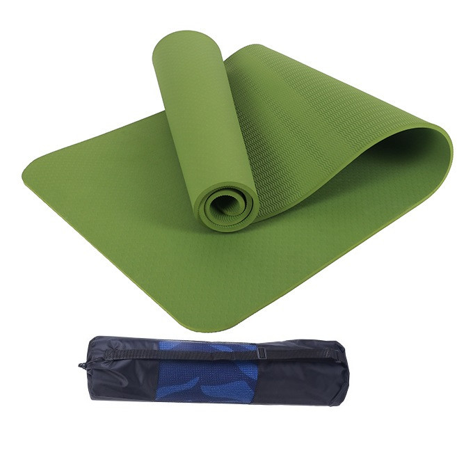 Thảm Yoga 8Mm 1 Lớp Tpe Tặng Túi Lưới Dây Buộc - Xanh Látúidây