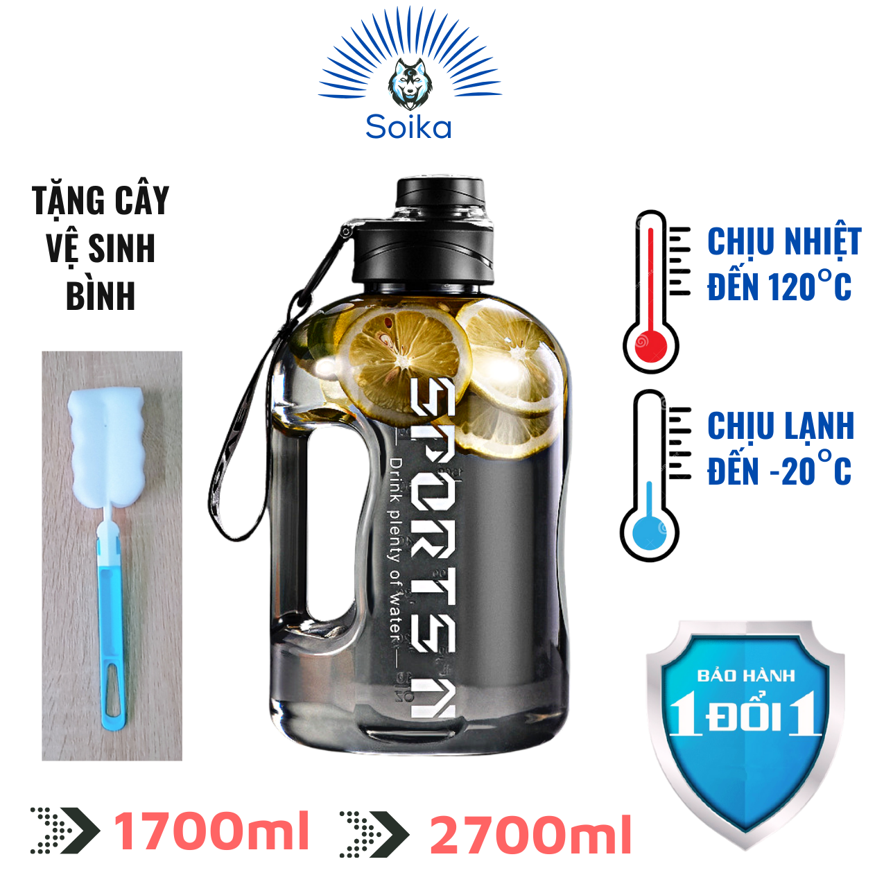 Bình Đựng Nước Chịu Nhiệt Độ Cao SOIKA 1.7L Và 2.7L Free BPA SW01