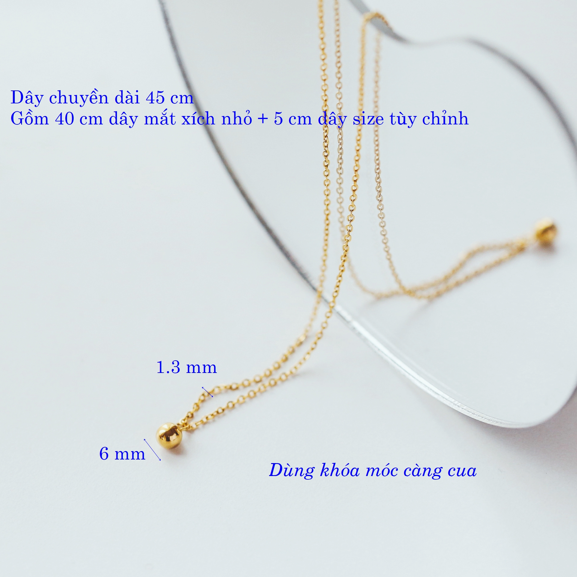 Dây chuyền titan mặt viên bi nhỏ dây mắt xích nhỏ không đen gỉ