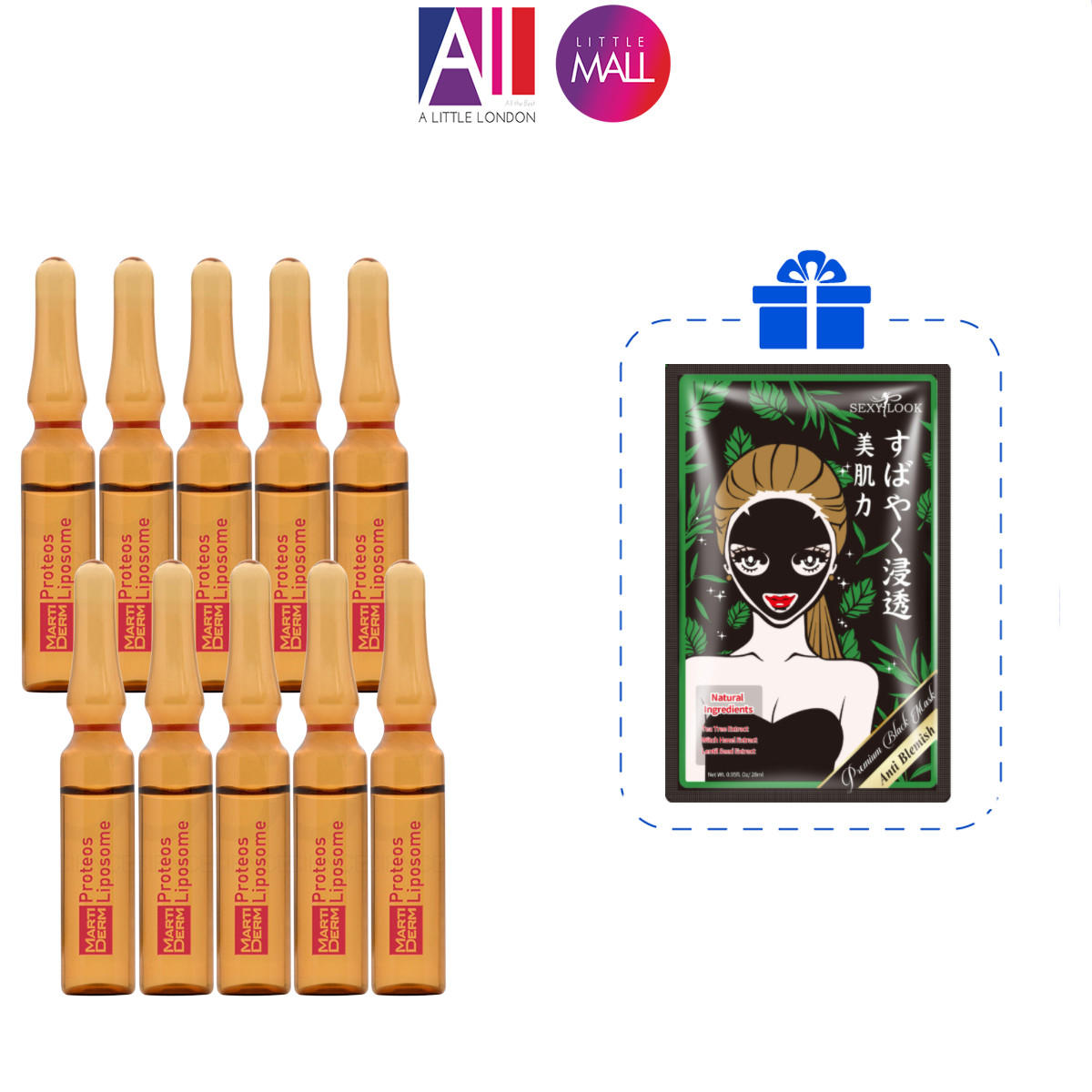 Set 10 ông tinh chất ngừa Oxy hoá, phục hồi và điều tiết bã nhờn MartiDerm The Originals Proteos Liposome 2ml TẶNG mặt nạ Sexylook tràm trà
