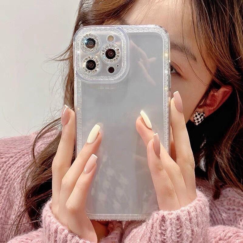Ốp Điện Thoại Trong Suốt Đính Đá Lấp Lánh Chống Sốc Bảo Vệ Camera Cho 13 12 11 Pro Max X XR XS 7 8 Plus