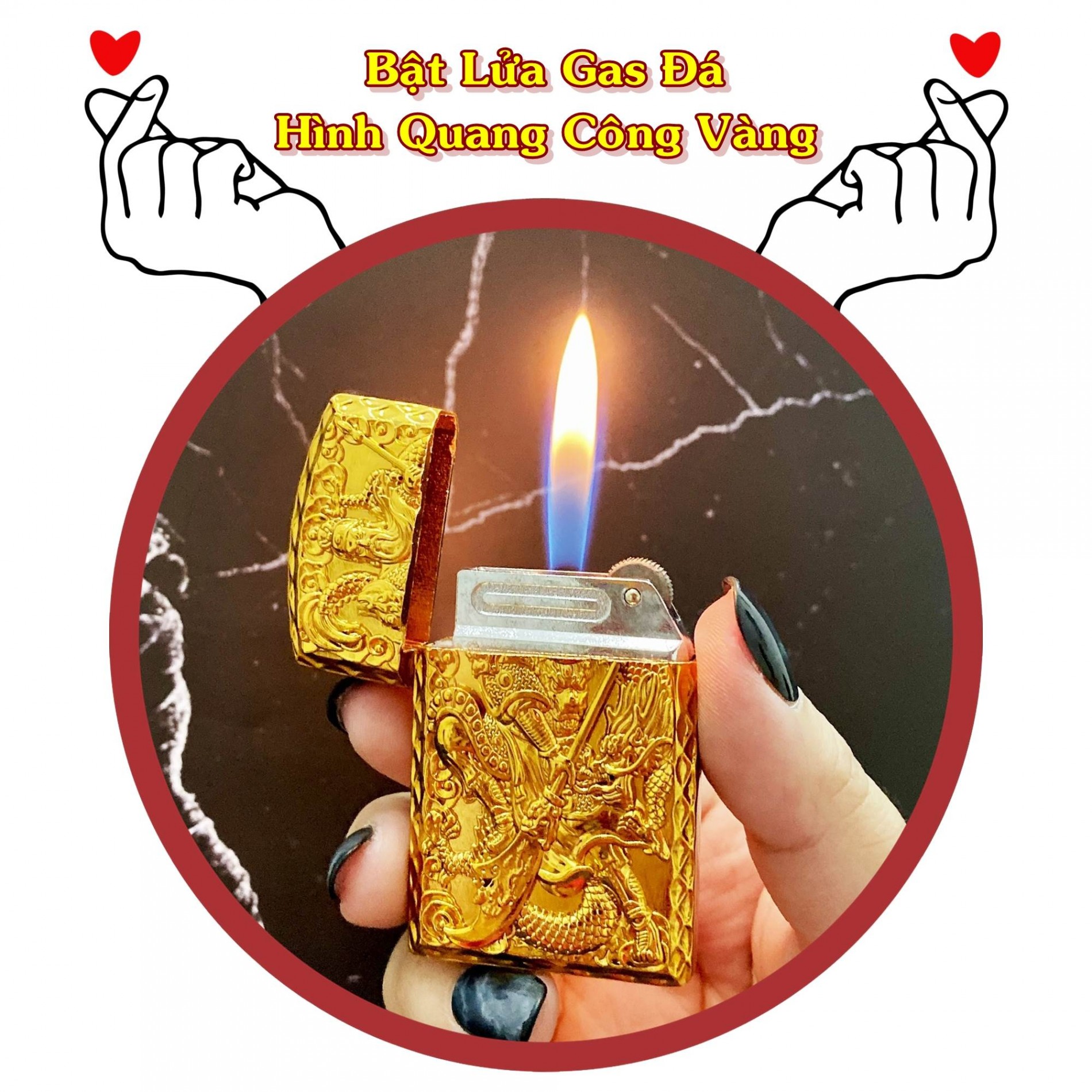 GKNQC - BẬT LỬA GAS ĐÁ KHẮC NỔI HÌNH QUAN CÔNG VÀNG - (XÀI GAS)