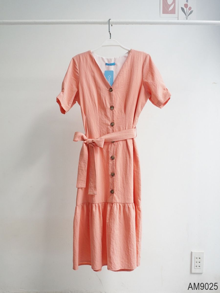Đầm đuôi cá Nữ linen kèm thắt lưng OvanMade AM9025