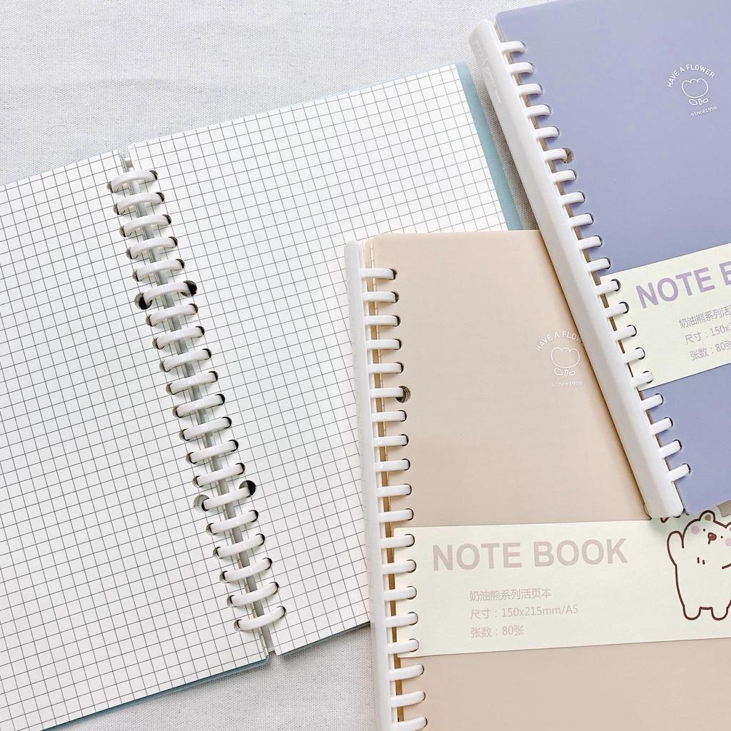 Sổ Còng Binder Màu Pastel Giấy Caro Grid Ô Vuông - Sổ Còng Thay Giấy Được màu Tím Hồng Nhạt Xanh Biển size A5 - B5