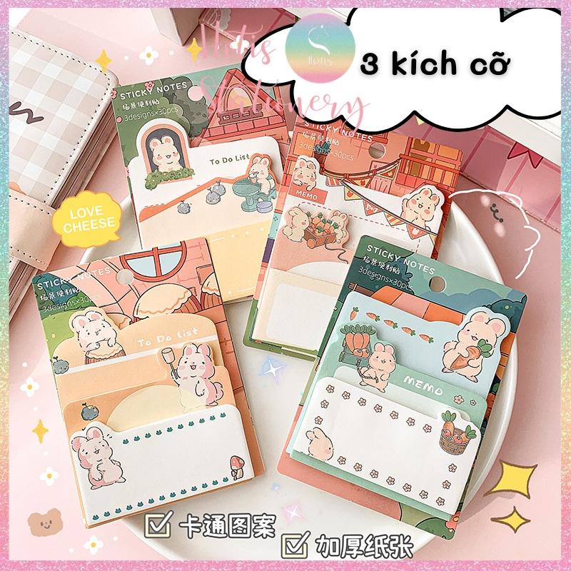 Set 90 tờ giấy ghi chú, giấy note in màu hoạt hình, 3 kích cỡ