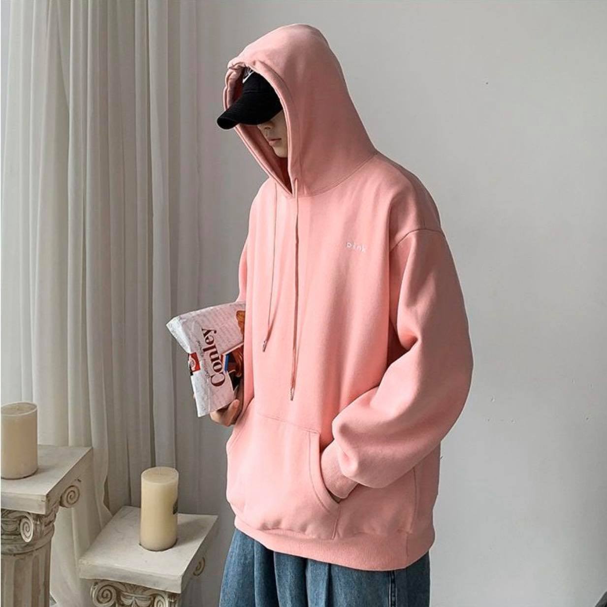Hoodie Hồng Phấn Unisex Phom Thụng