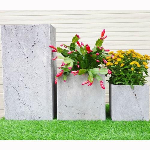 Bộ 3 chậu trồng cây đá ong xám tự nhiên R20xC40,V 20x20cm, V 15x15cm