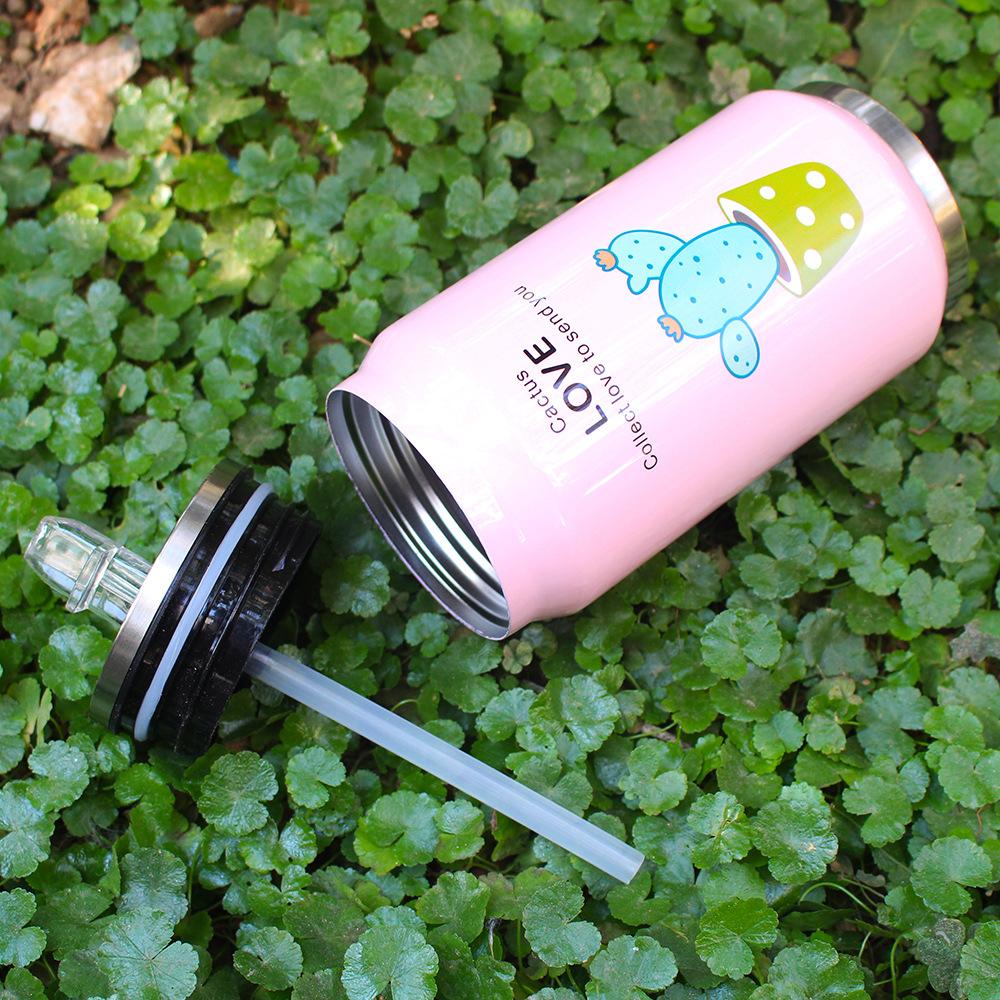 Dễ Thương Vật Có Hoa Văn Ống Hút Giữ Nhiệt Cốc Chân Không Bình Giữ Nhiệt Bình Sữa Cho Trẻ Em Lon Cốc Thermocup 300Ml