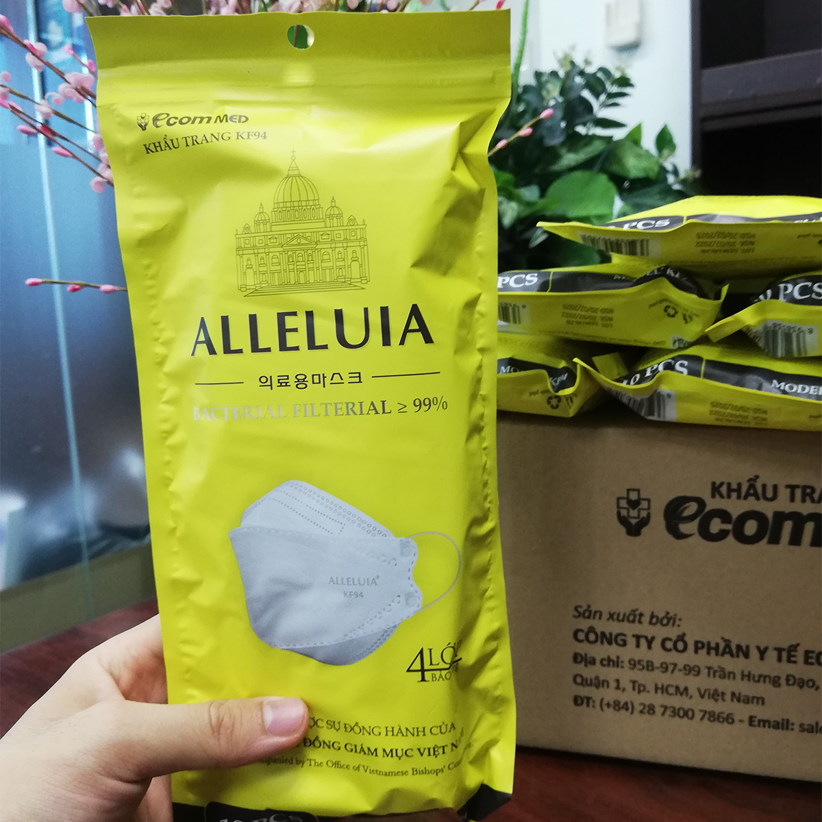 Thùng 300 Khẩu Trang KF94 Công Giáo EcomMed Alleluia