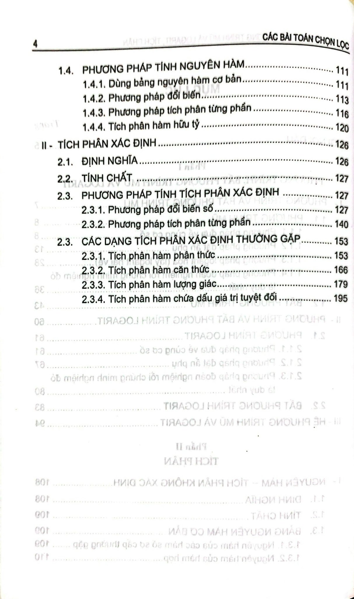 Các Bài Toán Chọn Lọc - Phương Trình, Bất Phương Trình Mũ Và L:ogarit, Tích Phân